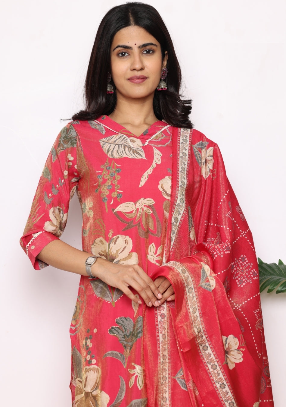 Scarlet Blossom Pant Set with Dupatta