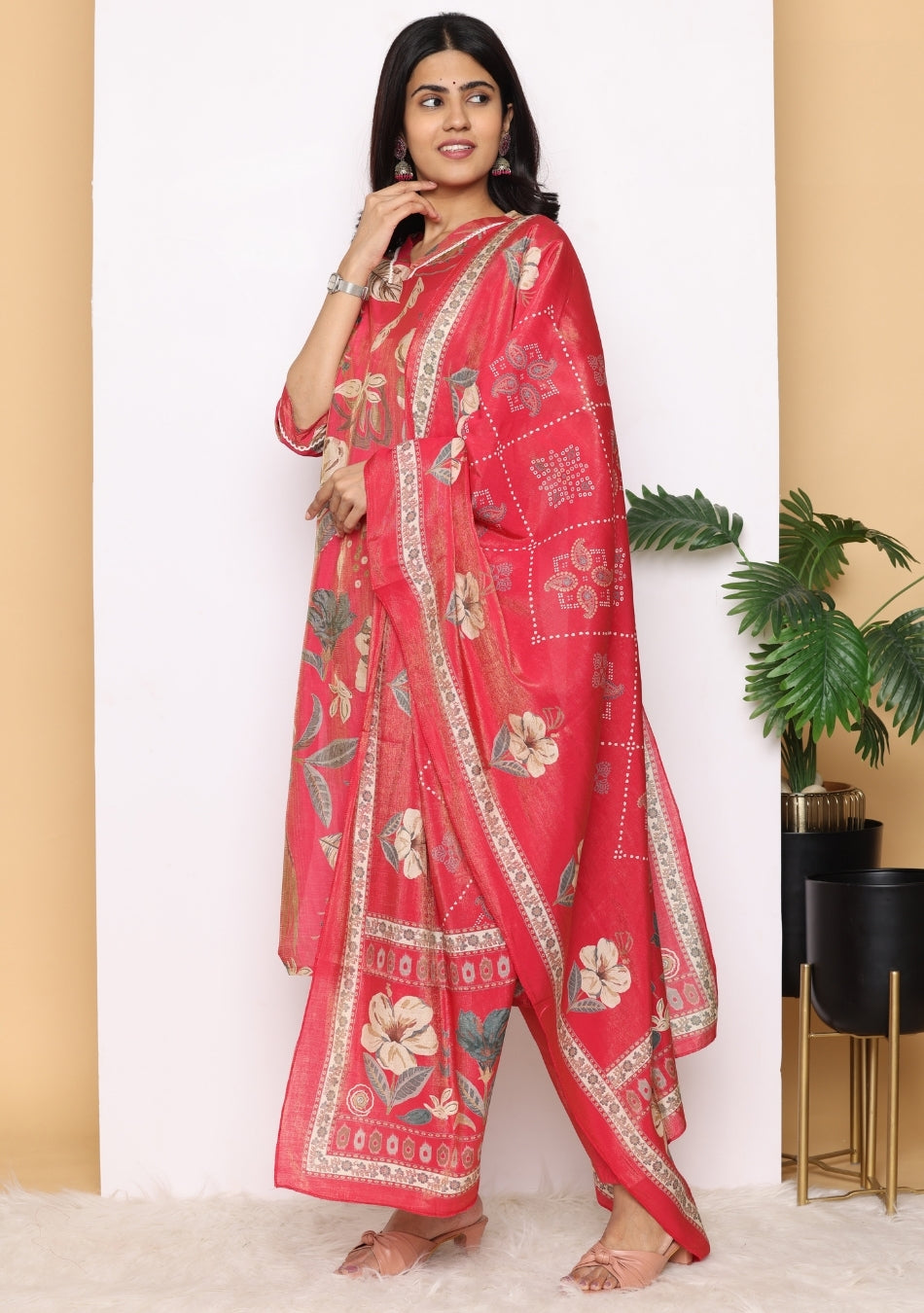 Scarlet Blossom Pant Set with Dupatta