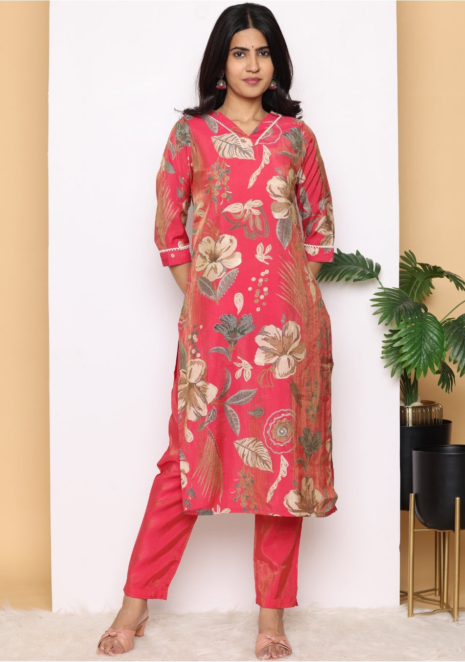 Scarlet Blossom Pant Set with Dupatta