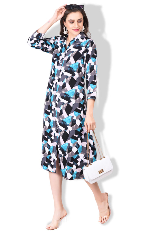 Blue Abstract A-Line Dress