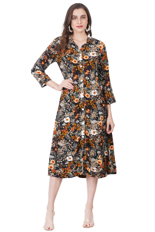 Black Multi-Color A-Line Dress