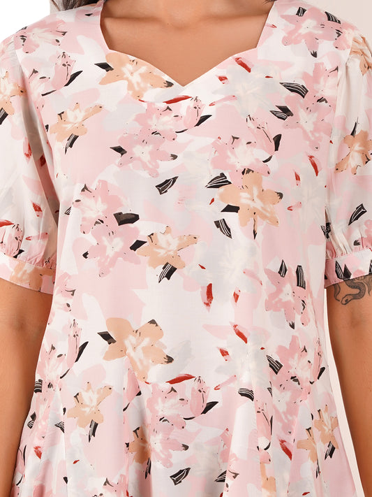 Soft Blush Floral Short Flared Dress