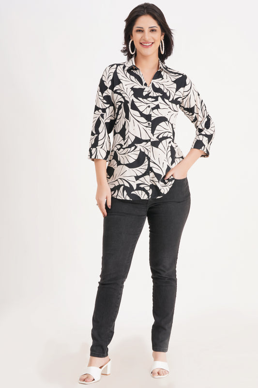 Black & White Leaf Print Top