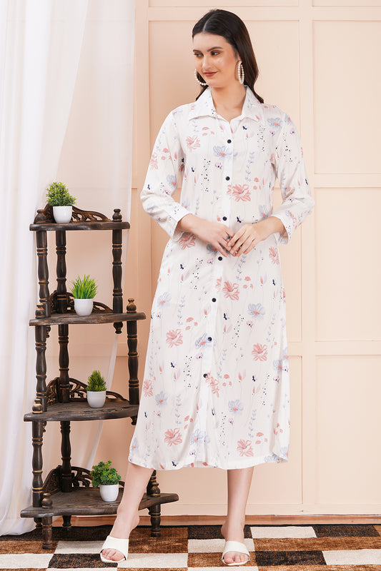 Whimsical Bloom A-Line Shirt Dress