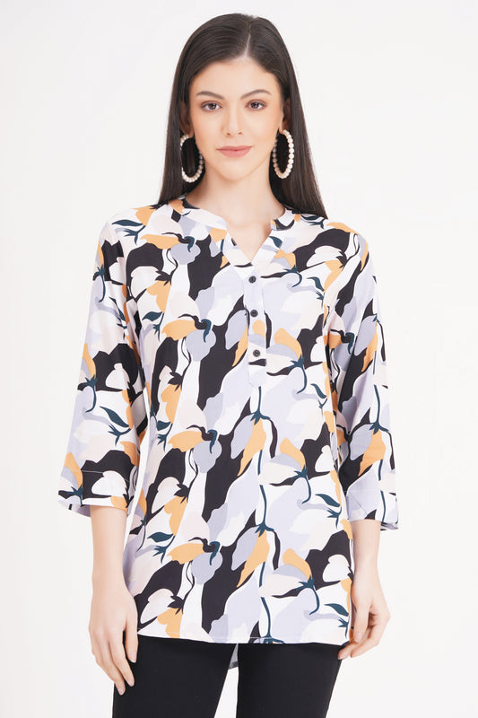 Abstract Floral Print Top