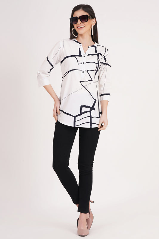Black and White Geometric Pattern Top