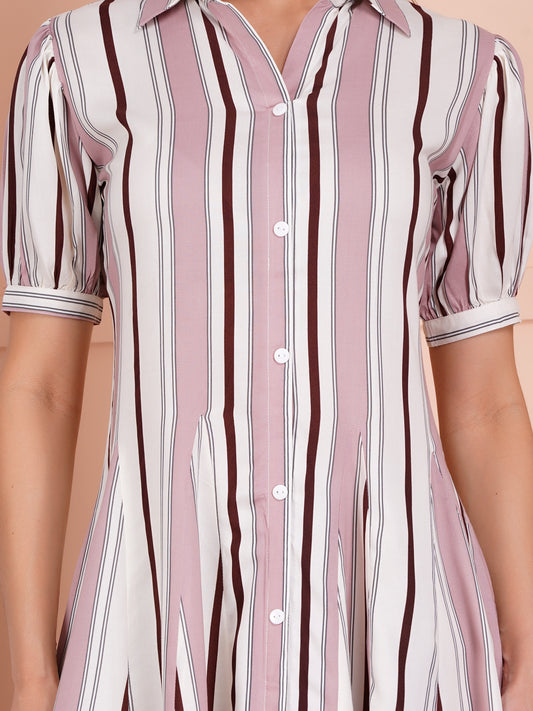 Rosé Stripe Short Midi Dress