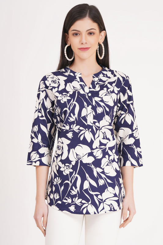 Women's Navy Blue Floral Print Tunic