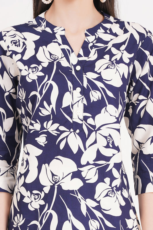 Women's Navy Blue Floral Print Tunic