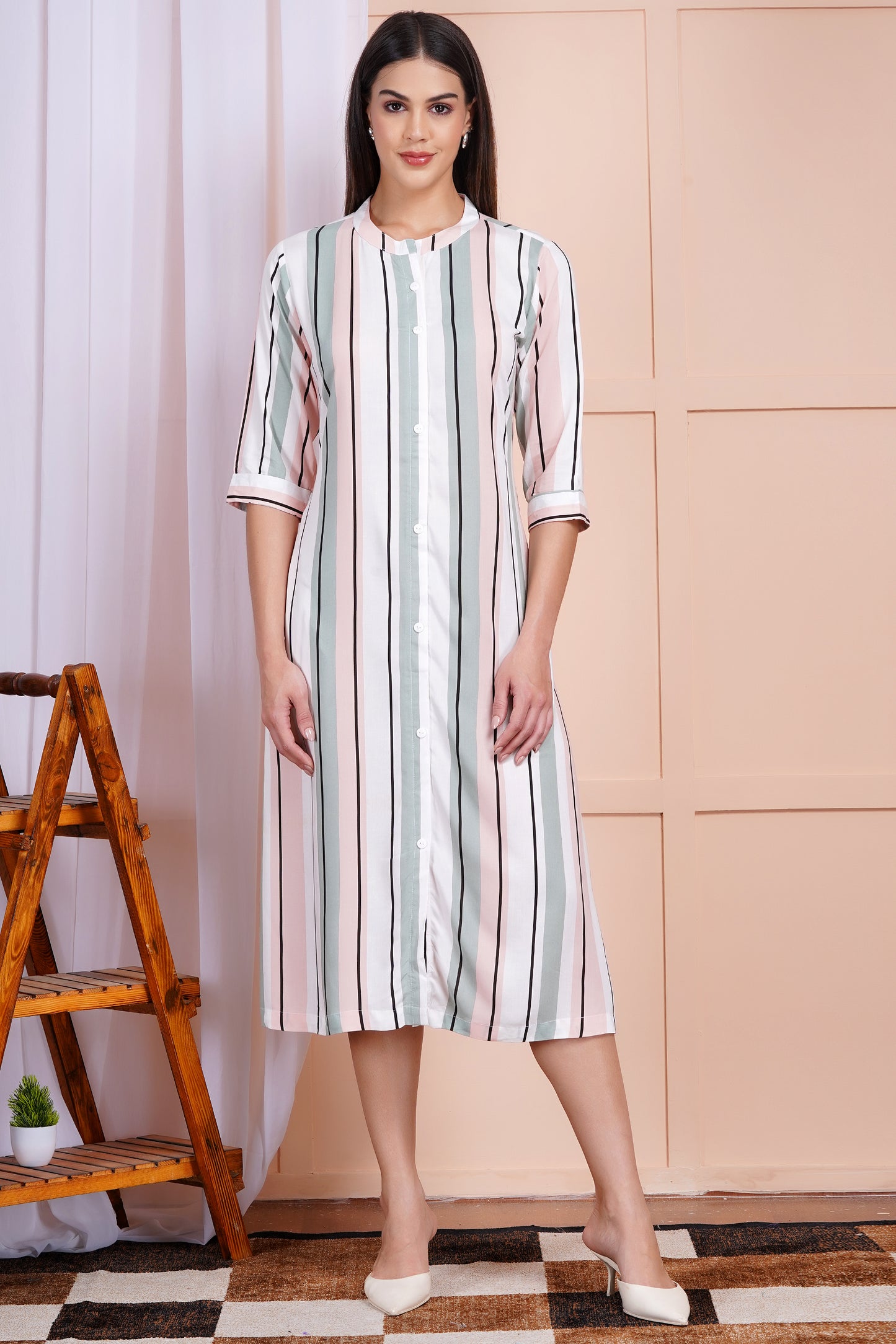 Pastel Pinstripe A-Line Dress