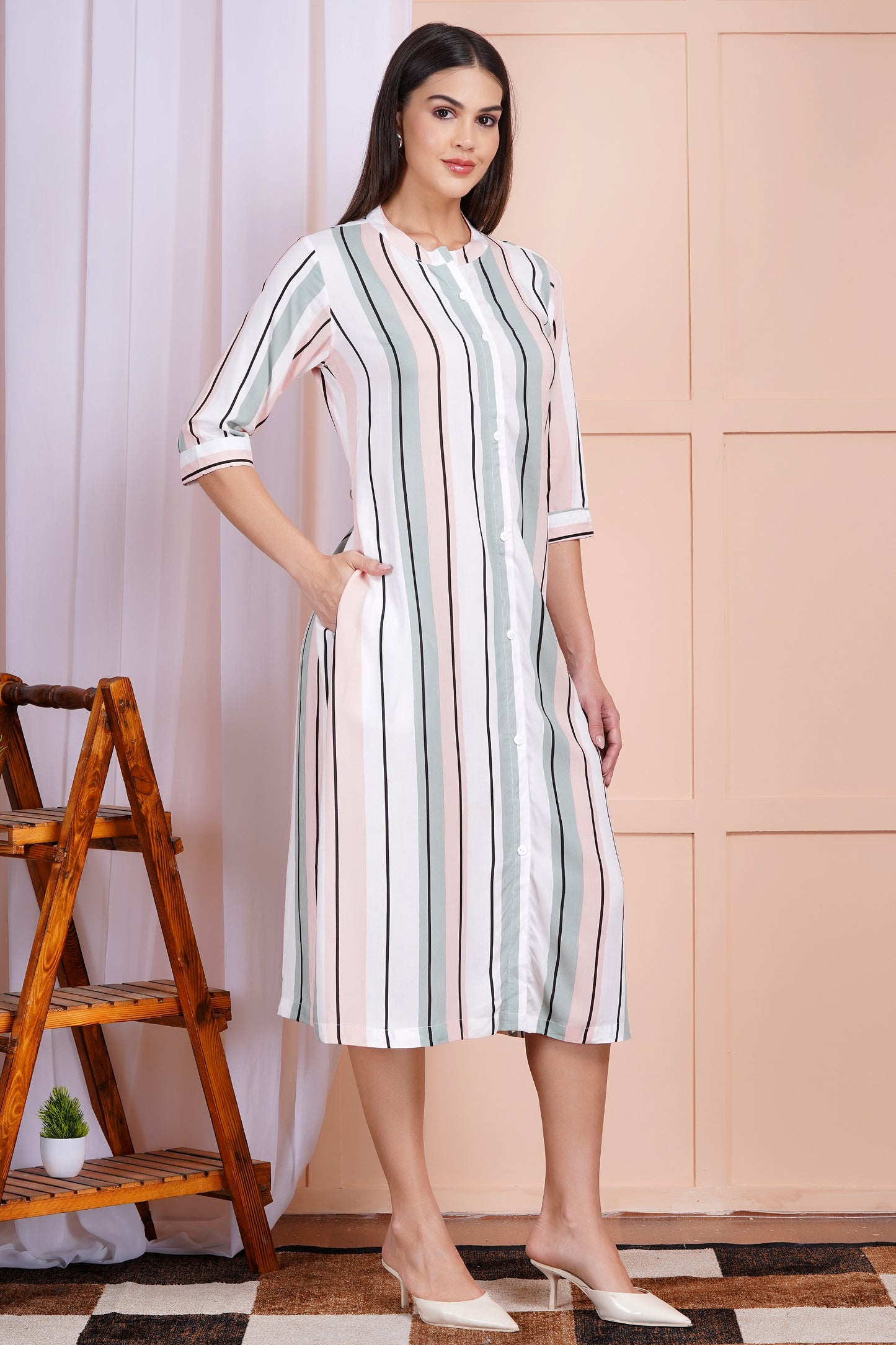 Pastel Pinstripe A-Line Dress
