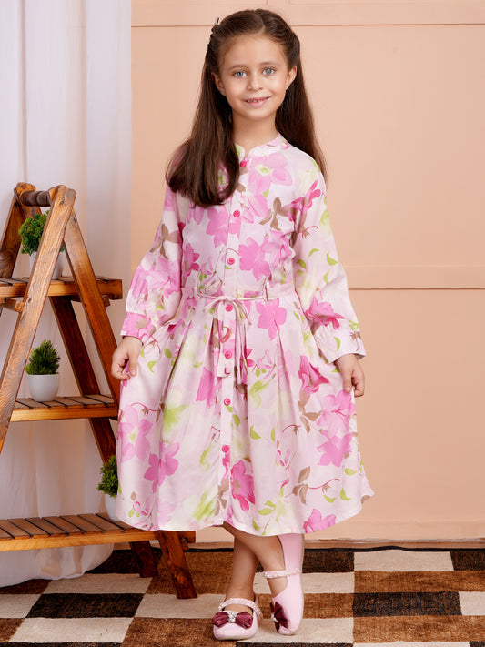 Petal Glow Belted Girl's Dress
