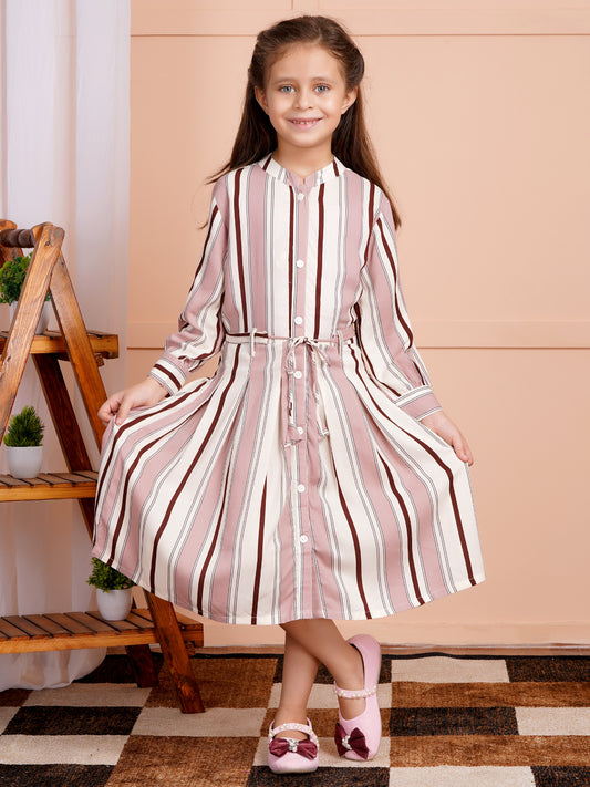 Rosé Stripe Belted Girl's Dress