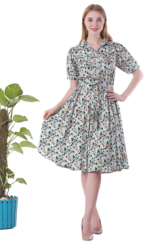 Teal Abstract Wrap-on Dress