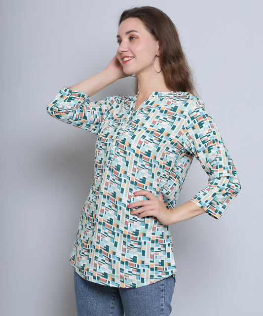 Women's Casual Printed Mandarin Collar Tunic