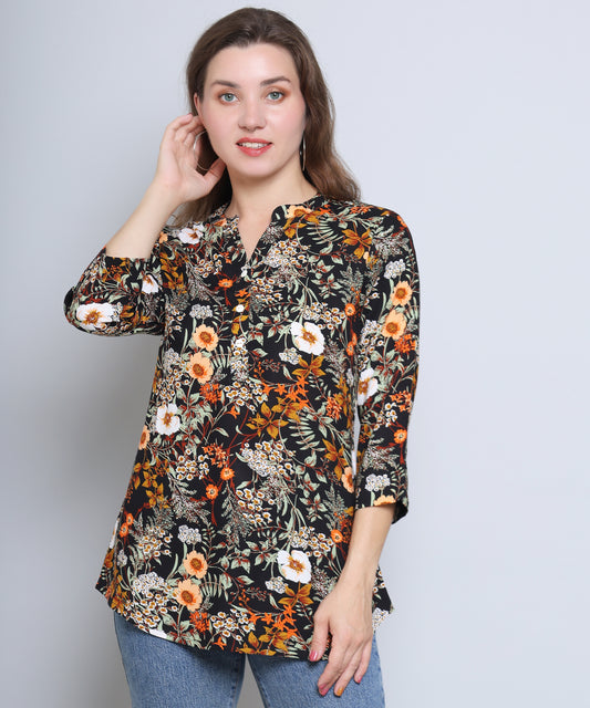 Black Multi-Color Floral Blouse