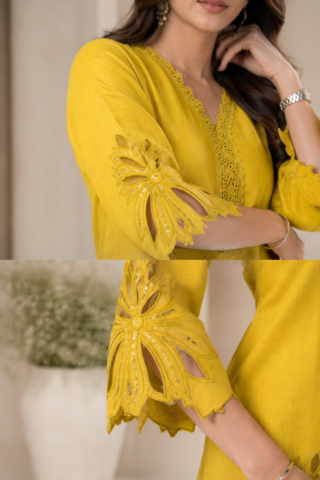 Mustard Cutwork Fancy Co-ord Set