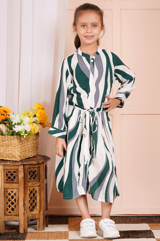 Wavy Wanderer Striped Belted Girl's Dress
