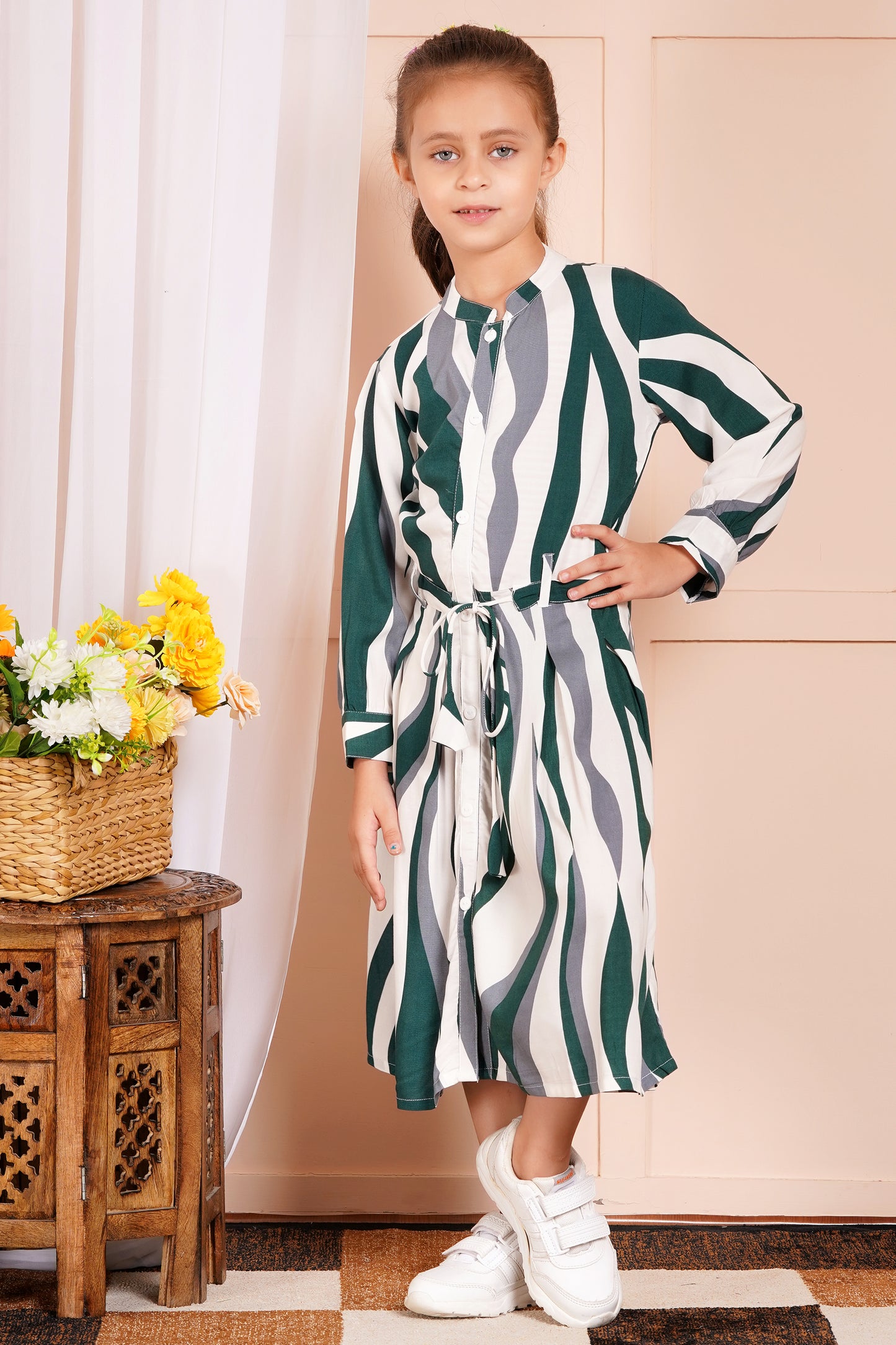 Wavy Wanderer Striped Belted Girl's Dress