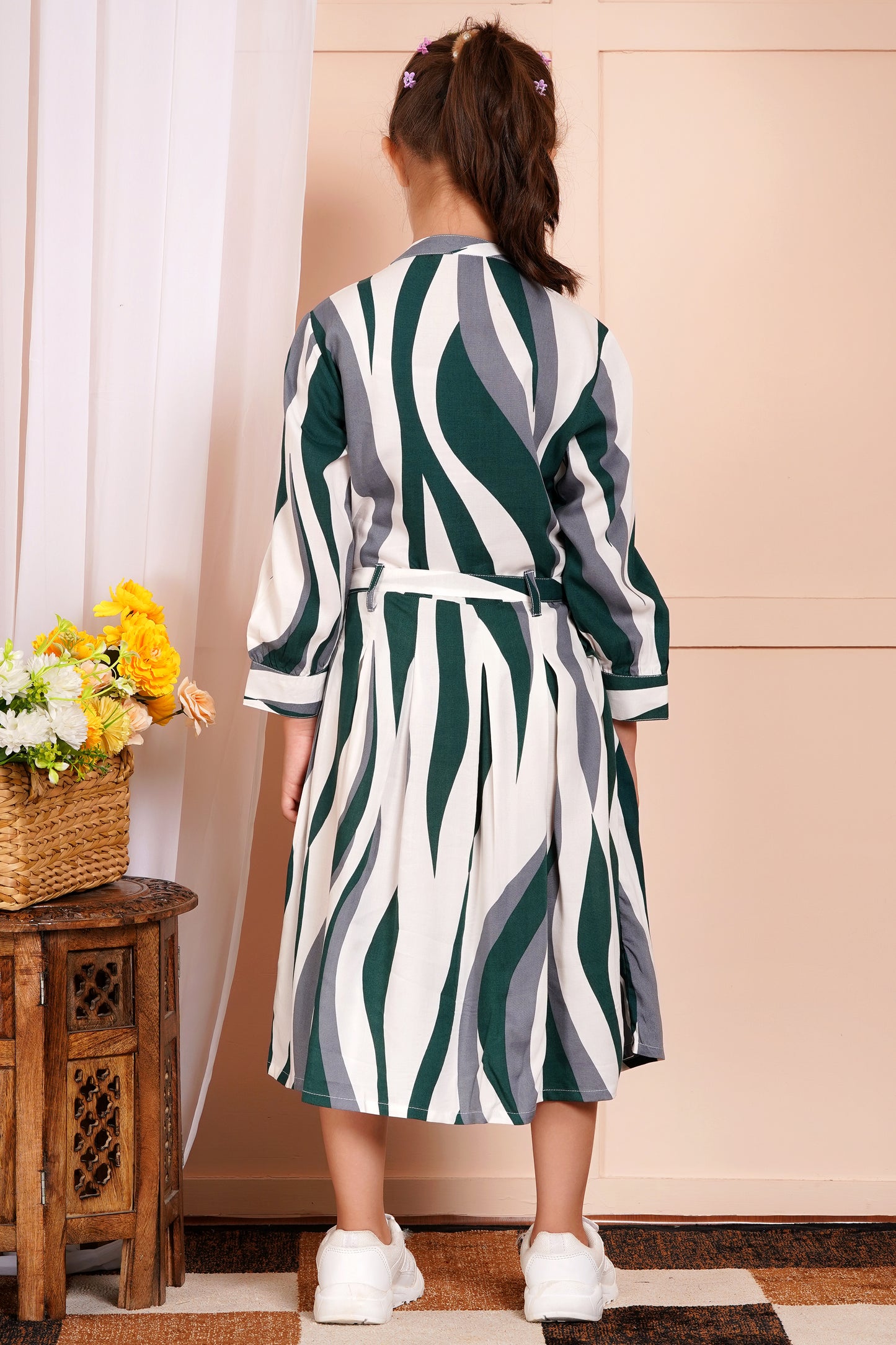 Wavy Wanderer Striped Belted Girl's Dress