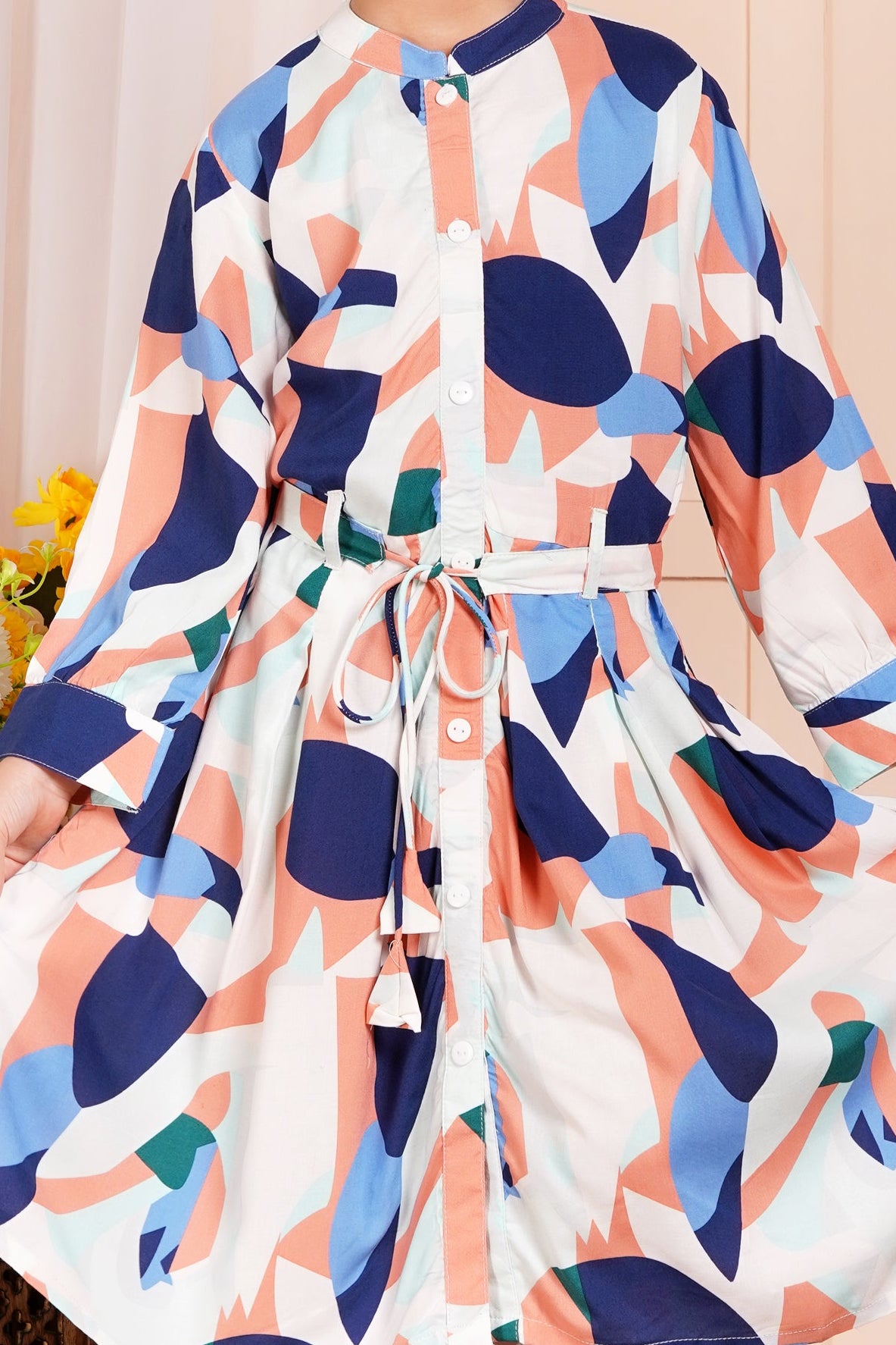 Abstract Print Belted Girl's Dress