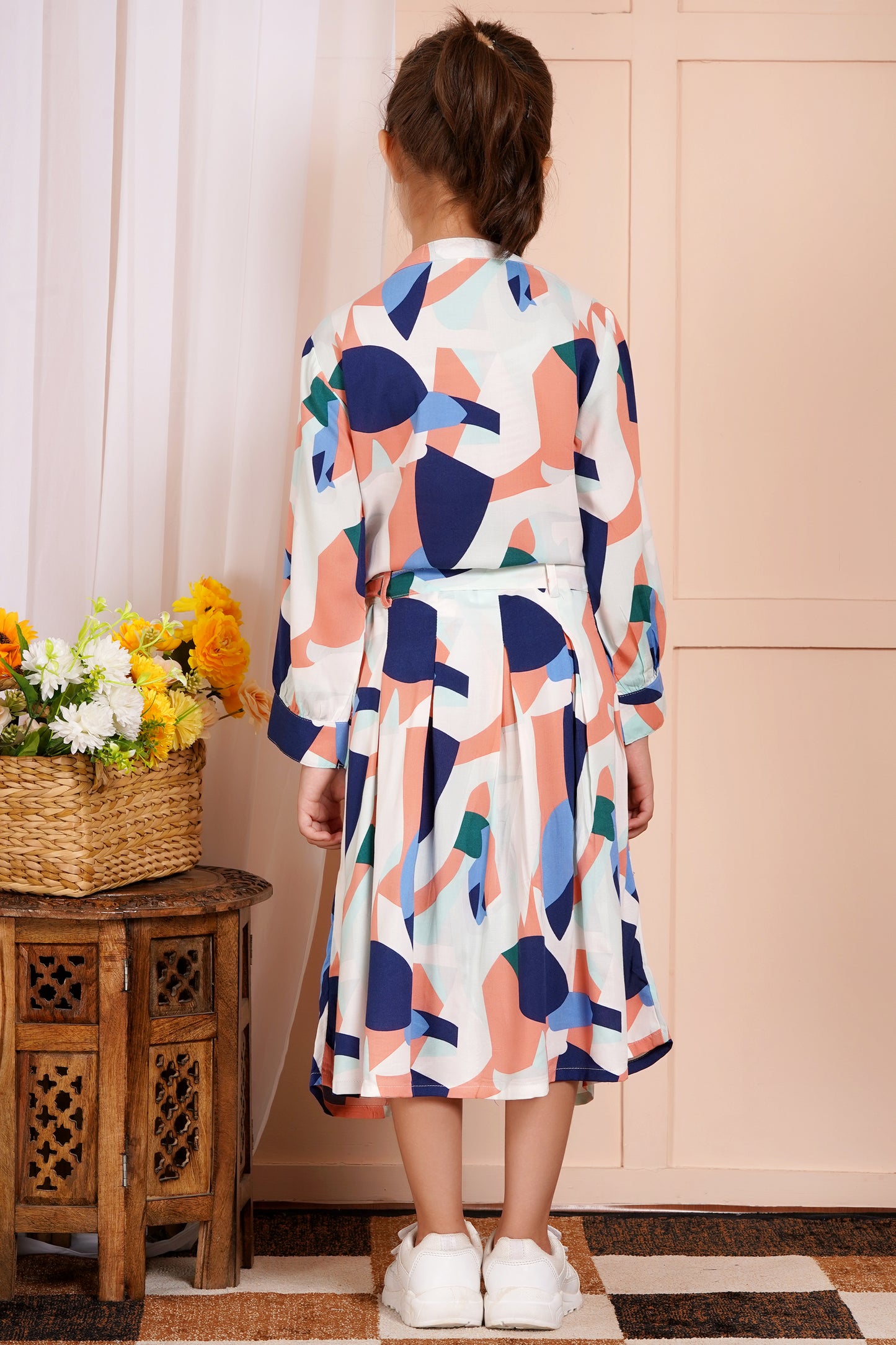 Abstract Print Belted Girl's Dress