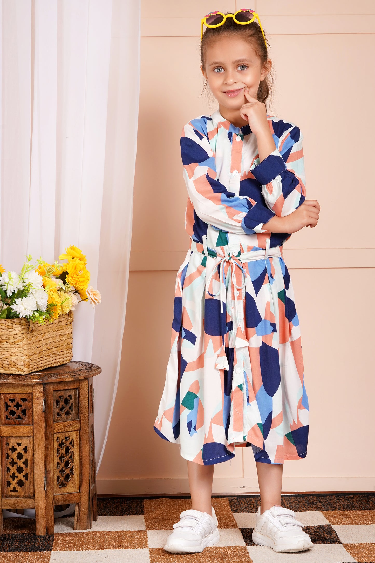 Abstract Print Belted Girl's Dress