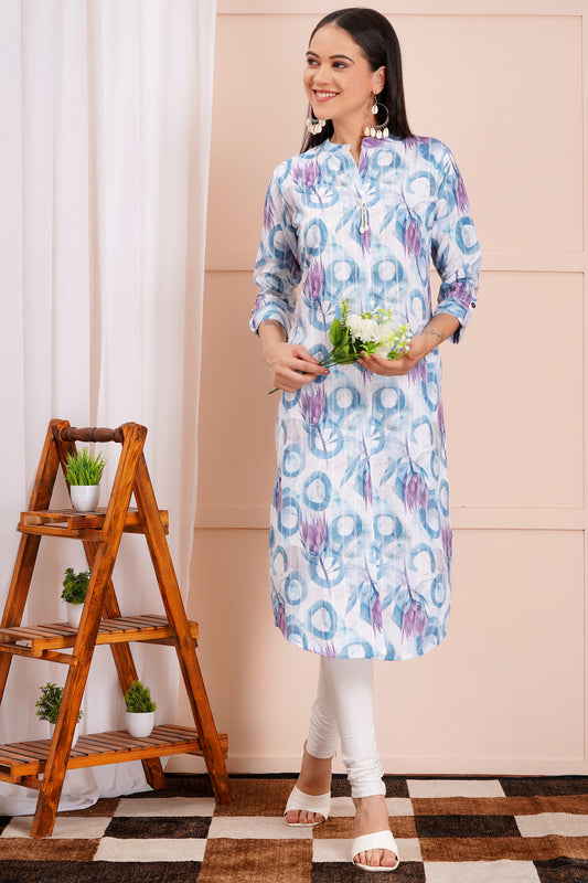 Aqua Bloom Abstract Printed Kurti