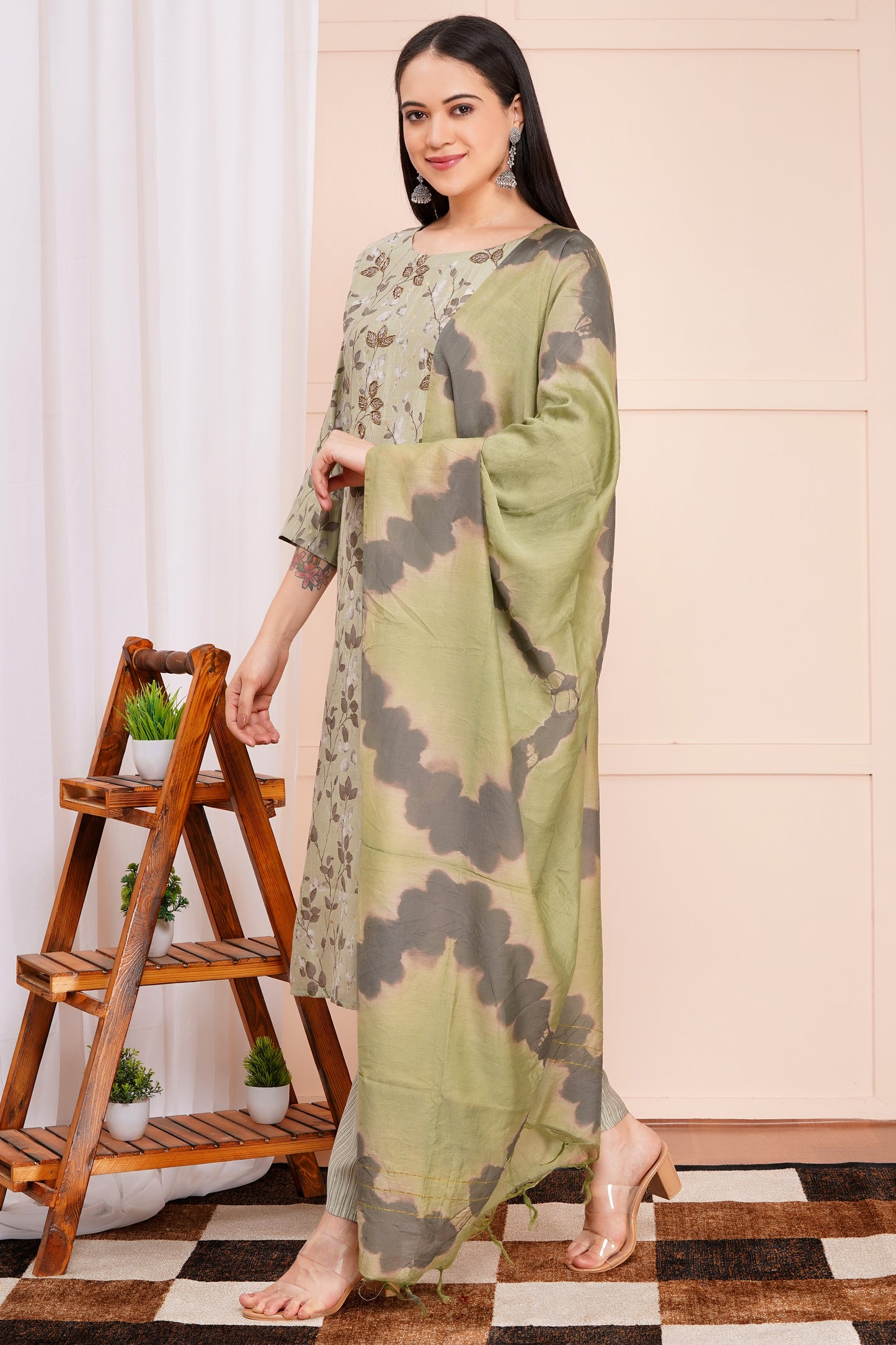 Sage Bloom Pant Set with Dupatta