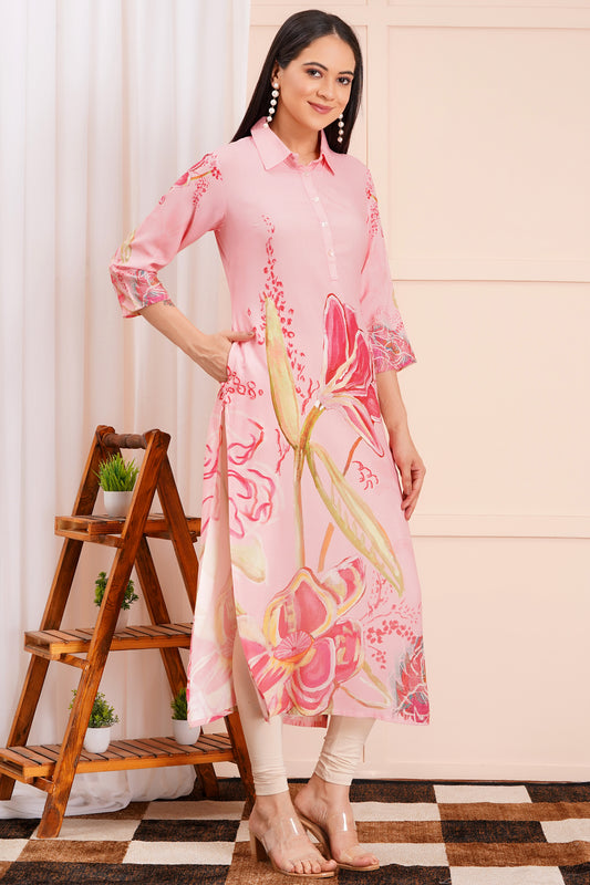 Blush Bloom Collared Floral Kurti