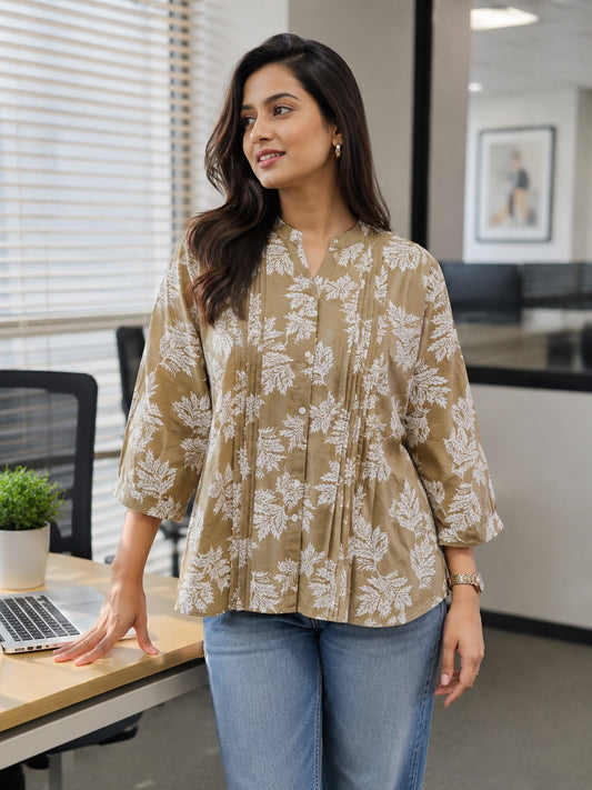 Earthy Bloom Pintucks Top