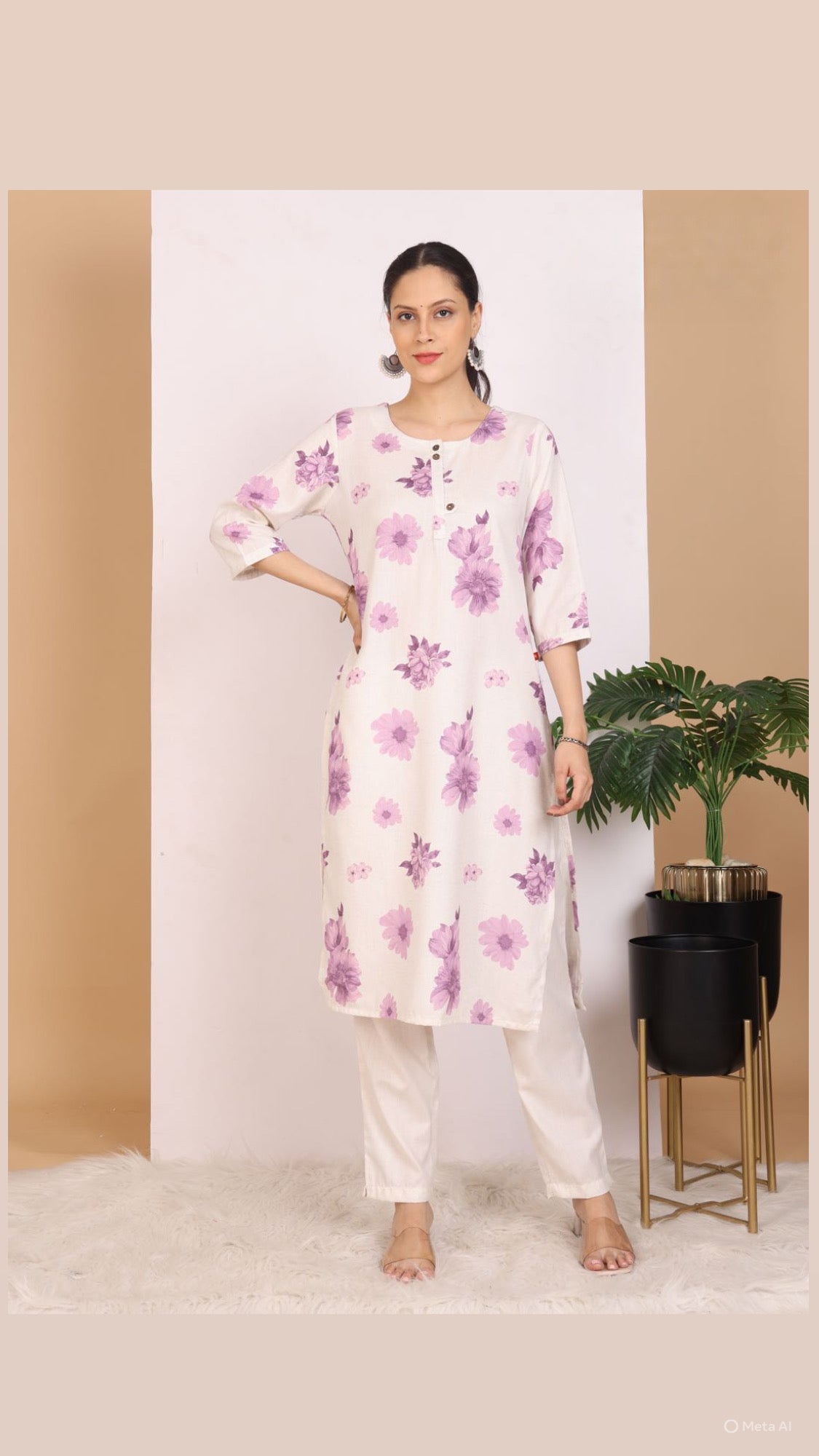 Purple Floral Pant Set with Dupatta