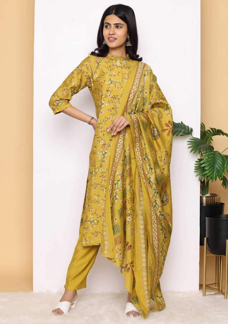 Mustard Bloom  Printed Pant Set with Dupatta