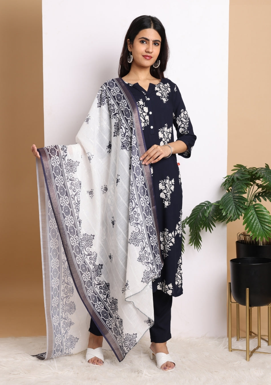 Black Blossom Ensemble Pant Set with Dupatta