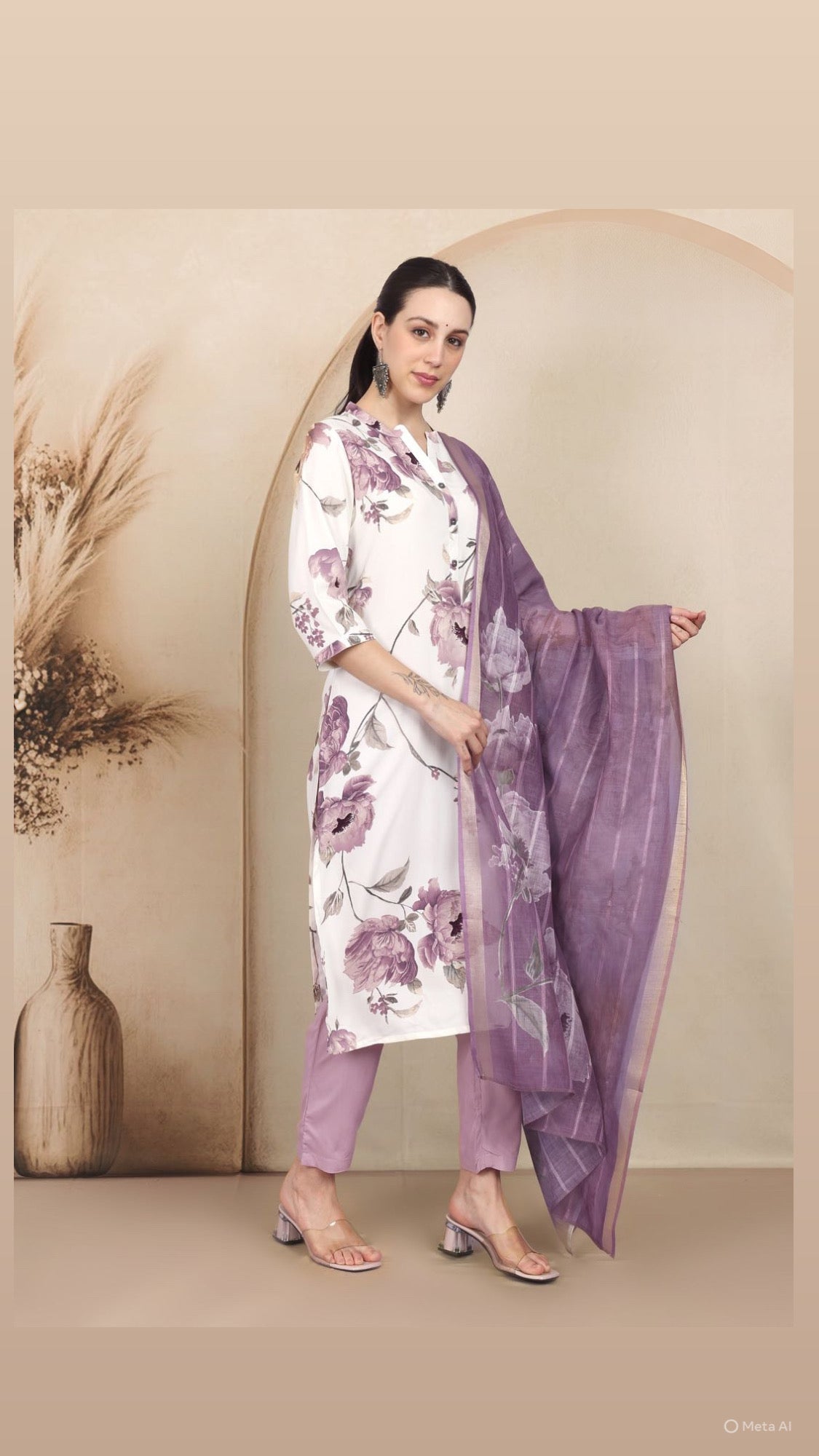 Lavender Bloom Pant Set with Dupatta