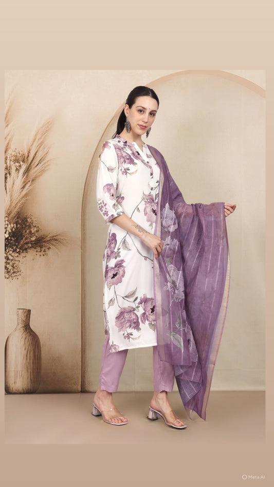 Lavender Bloom Pant Set with Dupatta