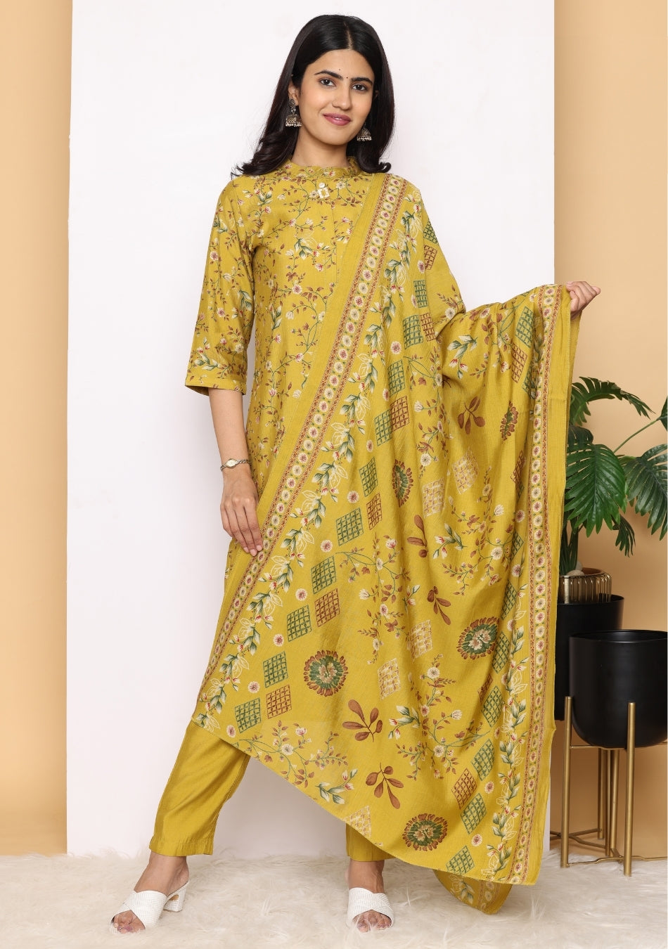 Mustard Bloom  Printed Pant Set with Dupatta
