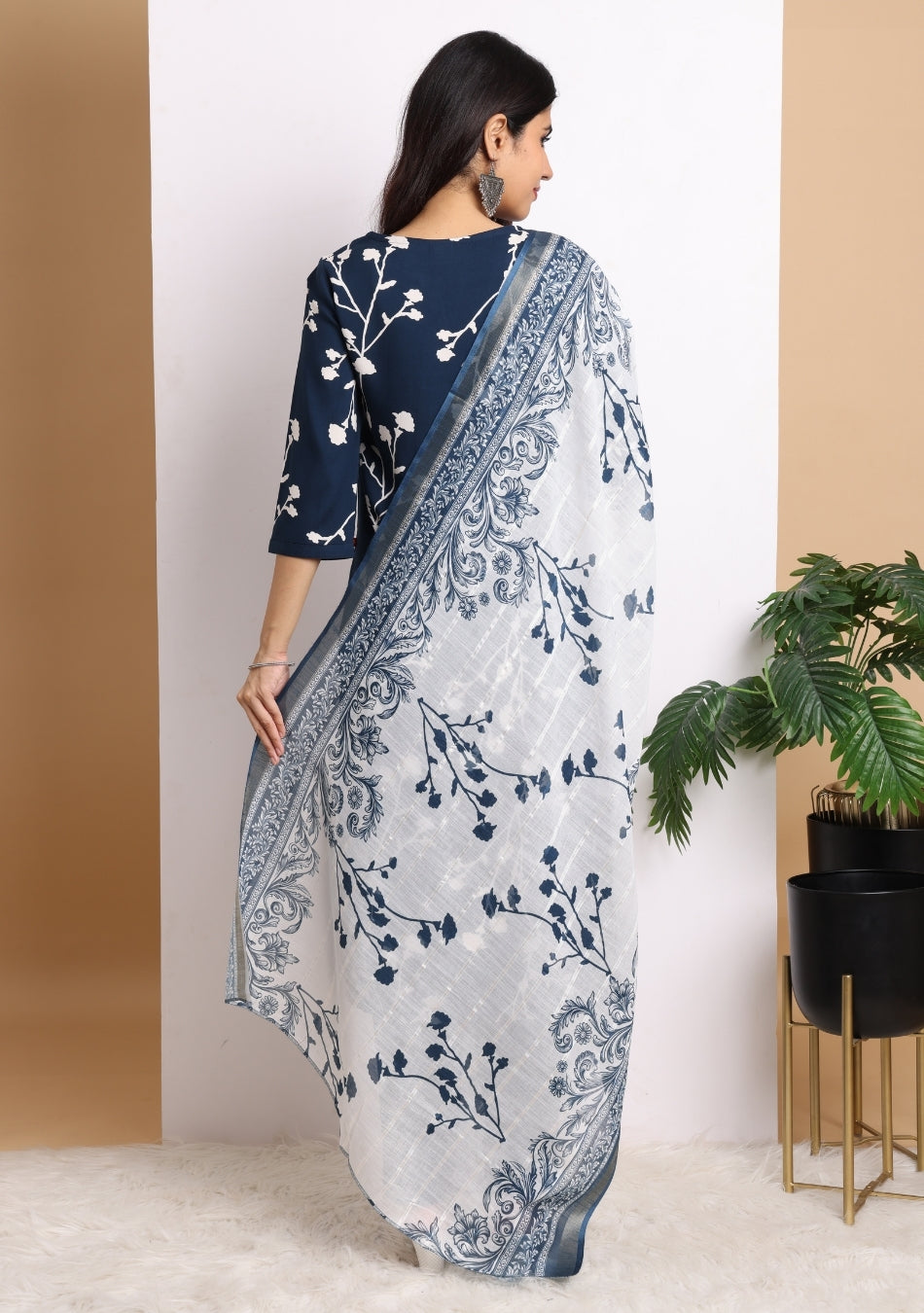 Navy Blue Blossom Ensemble Pant Set with Dupatta