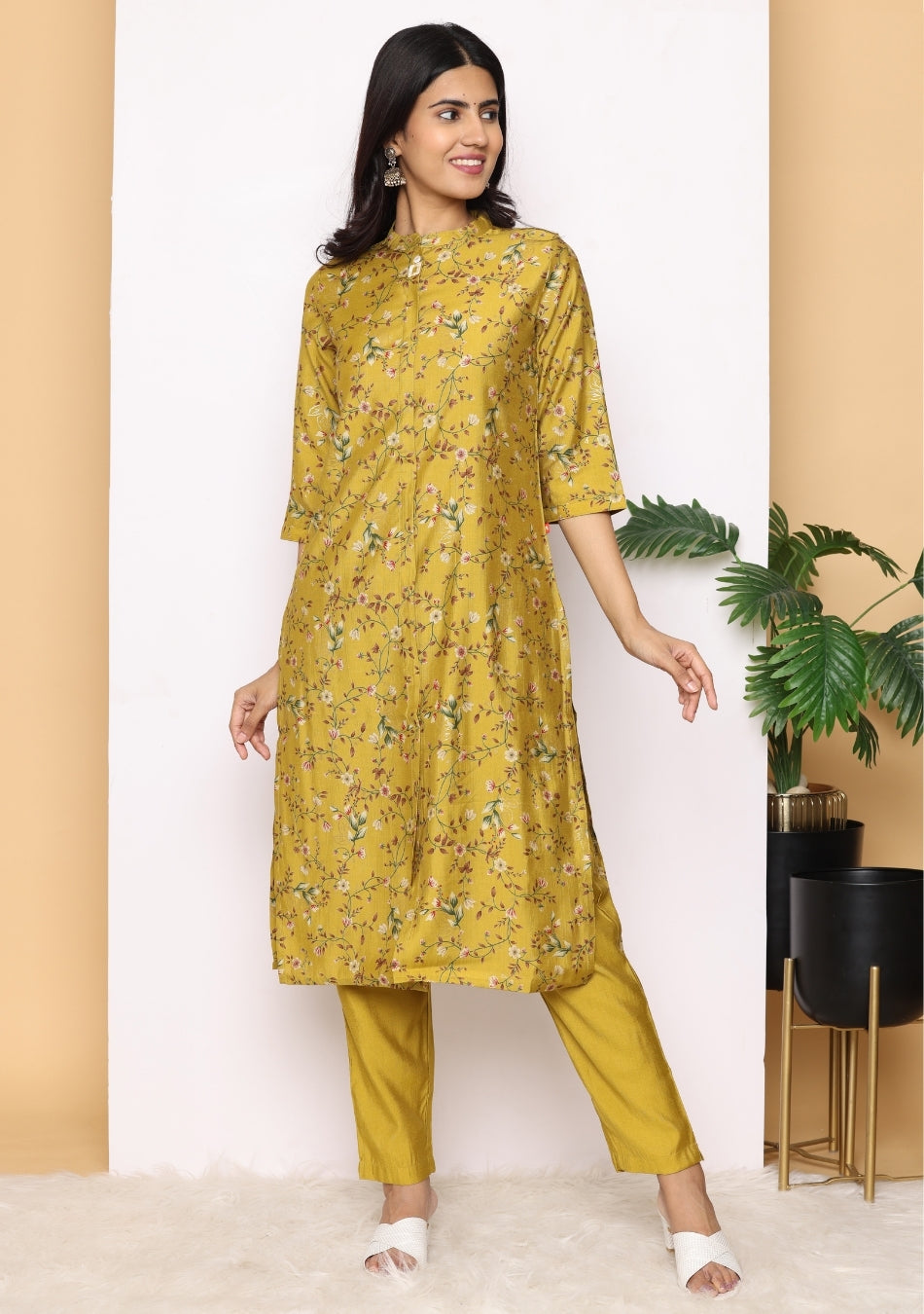 Mustard Bloom  Printed Pant Set with Dupatta