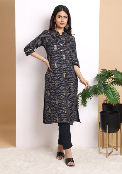 Black Geometric Print Pant Set with Dupatta