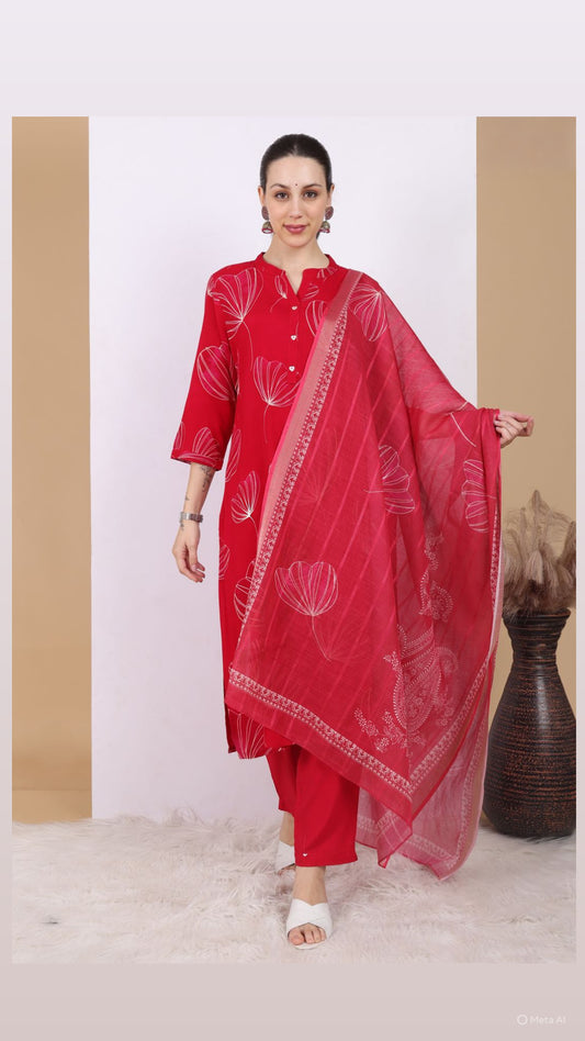 Ruby Bloom Floral Pant Set with Dupatta