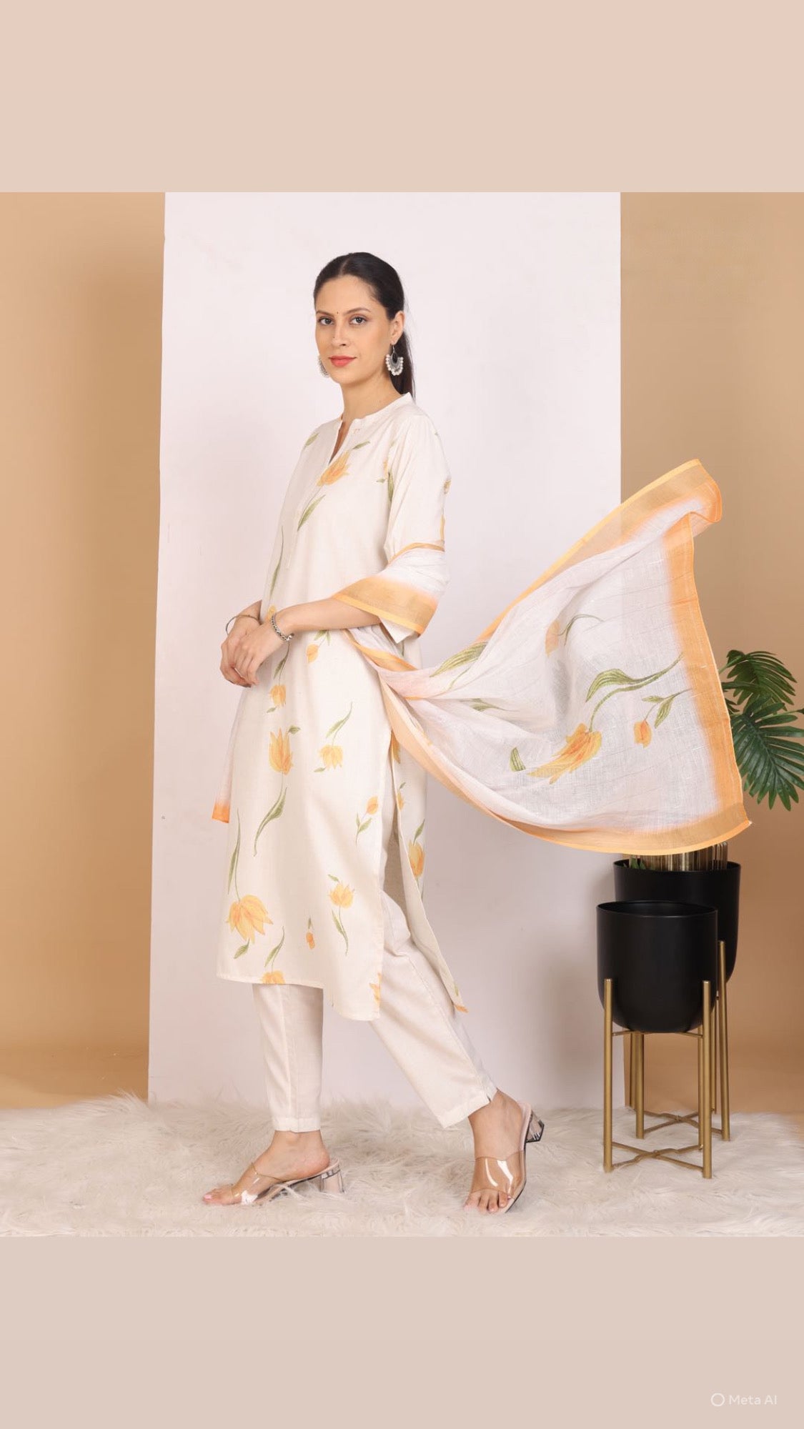 Yellow Petals Pant Set with Dupatta