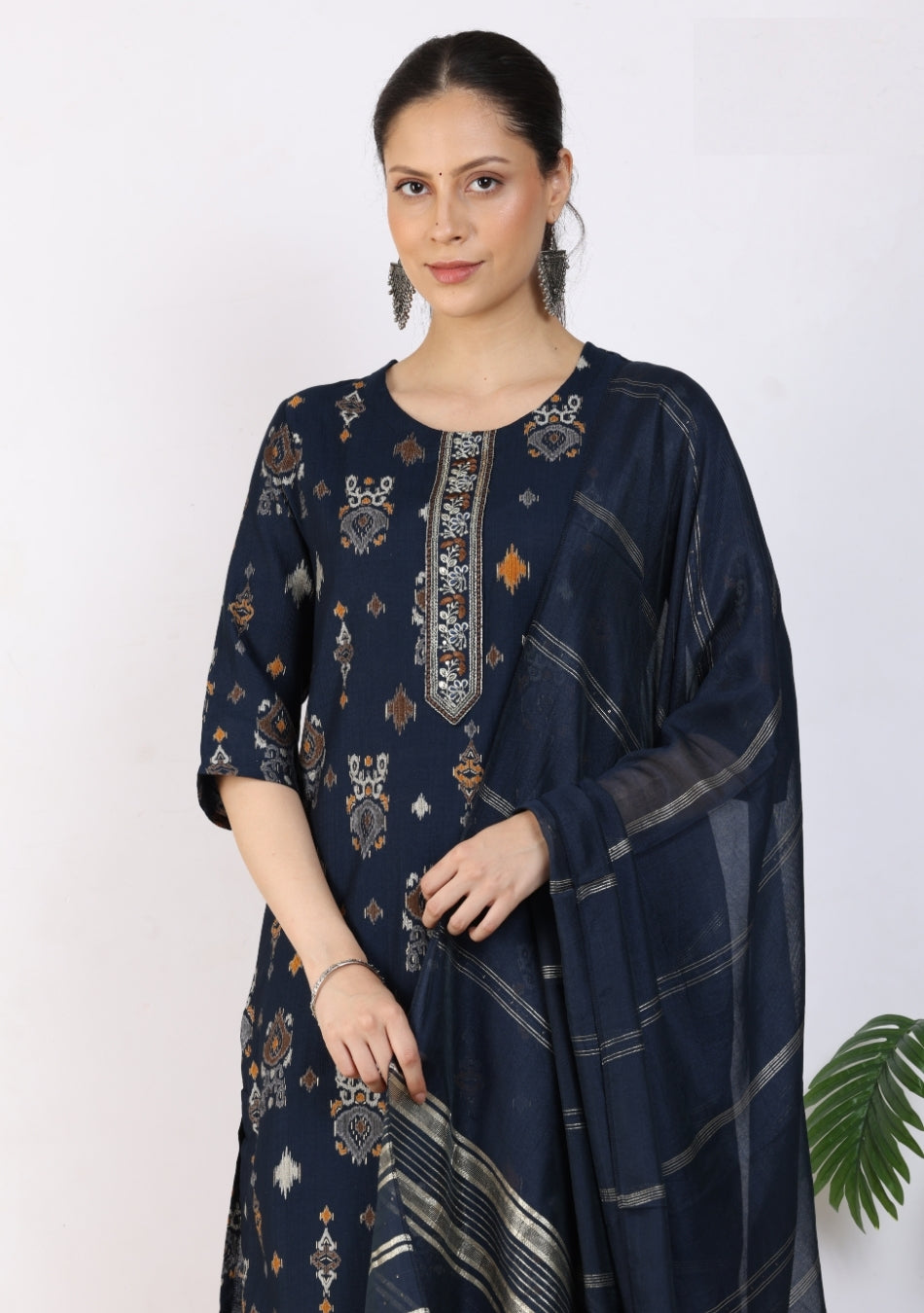 Indigo Motif Ensemble Pant Set with Dupatta