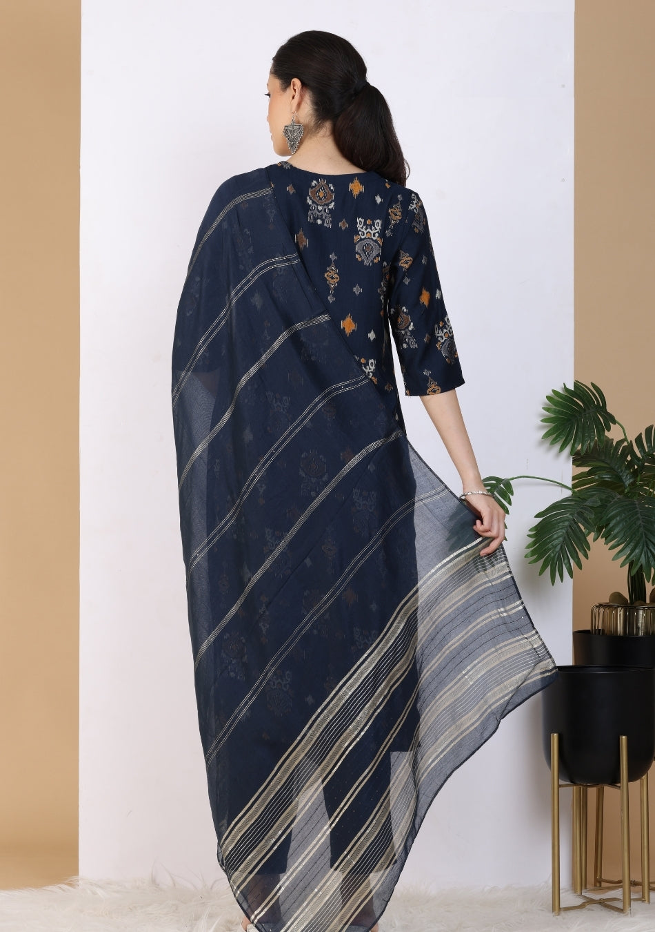 Indigo Motif Ensemble Pant Set with Dupatta