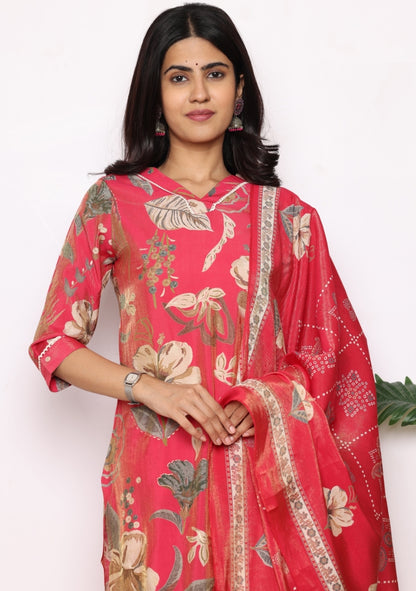 Scarlet Blossom Pant Set with Dupatta