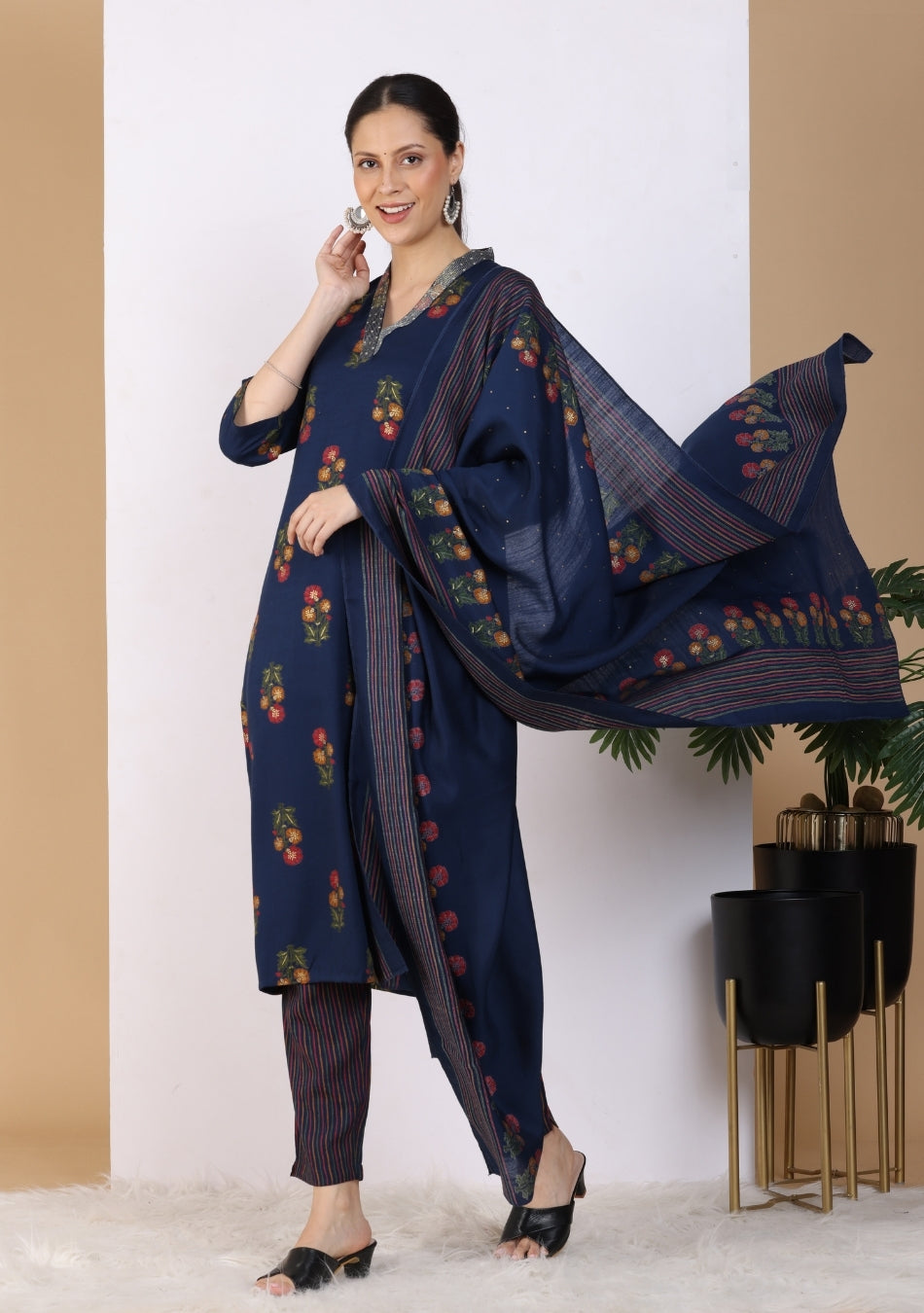 Midnight Garden Ensemble Pant Set with Dupatta