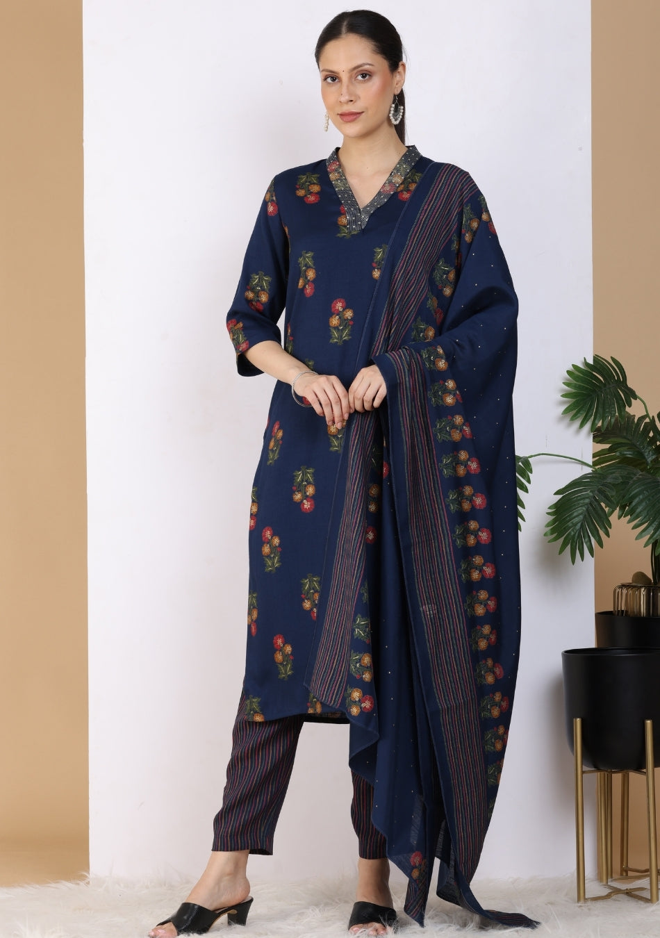 Midnight Garden Ensemble Pant Set with Dupatta