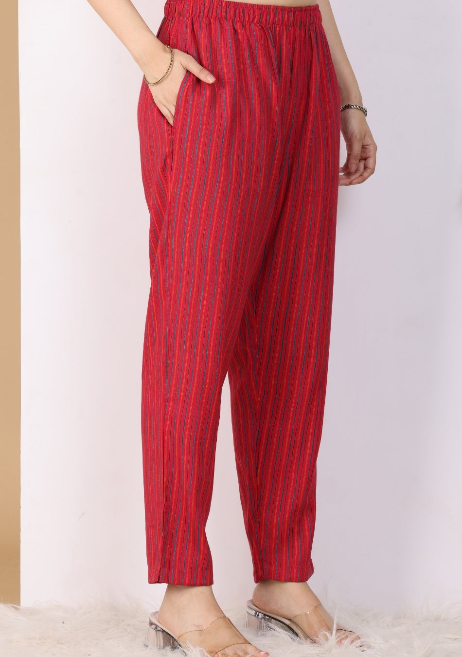 Red Floral Print Pant Set with Dupatta