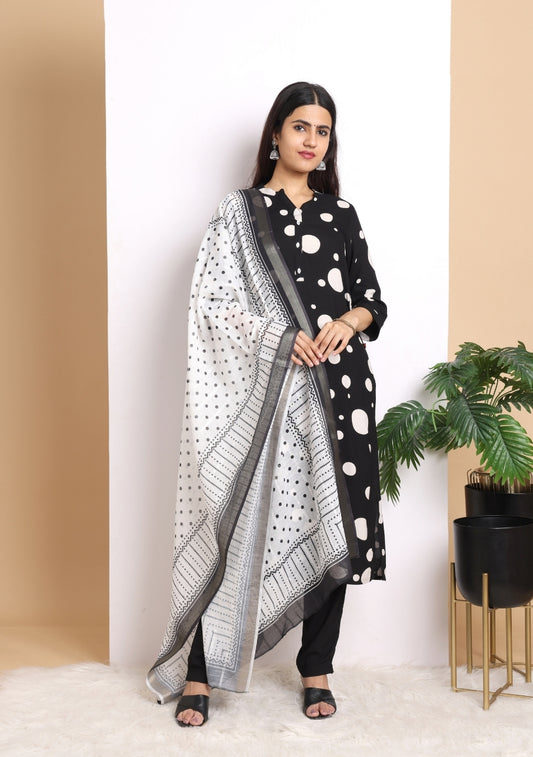 Monochrome Dot Delight Pant Set with Dupatta