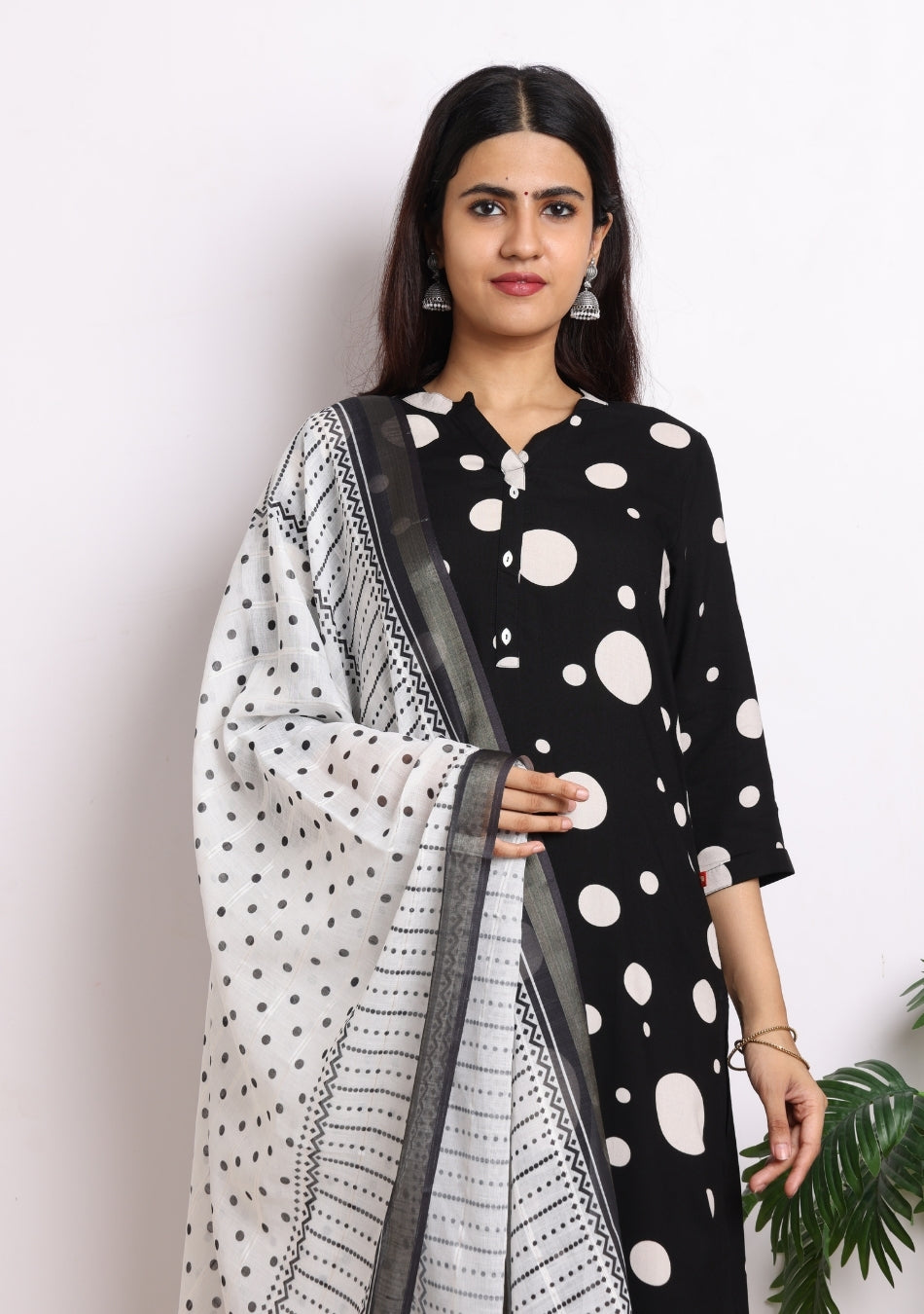 Monochrome Dot Delight Pant Set with Dupatta